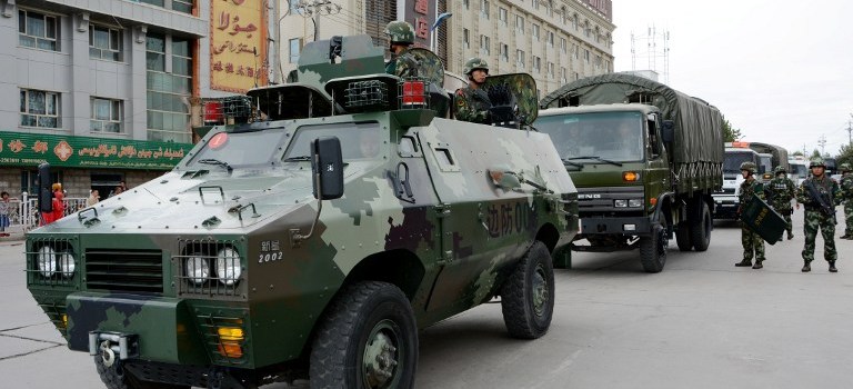 Security forces patrolling in Xinjiang